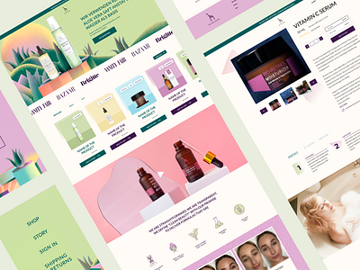 Austrian cosmetics website bright colors cosmetics design green illustration pink responcive website responsive design ui ui design ux ux ui design uxui website design