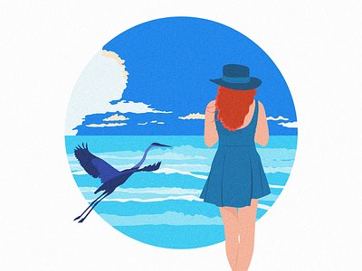 Girl on beach beach bird blue girl illsutrator illustration ocean sea vector woman