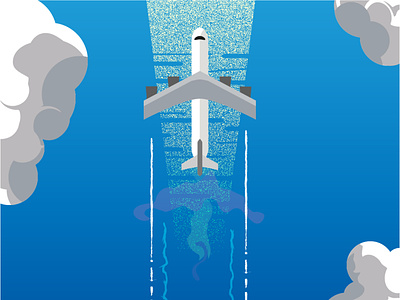 Airplane flying over the deep blue ocean airplane design digitalart graphic design objectillustration
