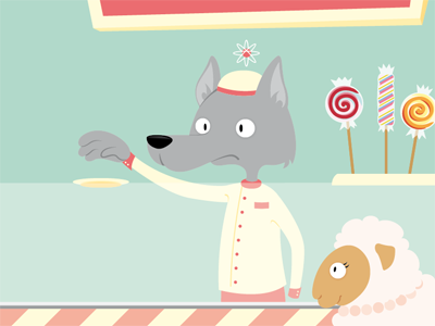 Norb´s Shakes´n´Sweets childrens book digital illustration sheep wolf