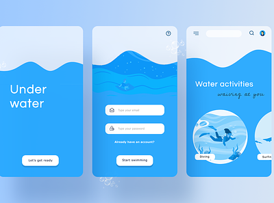 Under water activities app bubble design inspiration minimal signup ui uidesign under ux uxdesign water
