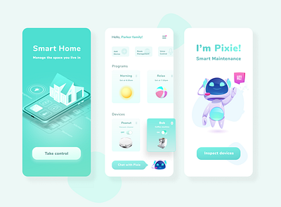 Smart home app color design green help home illustration inspiration minimal robot smart smart home smarthome ui uidesign ux uxdesign