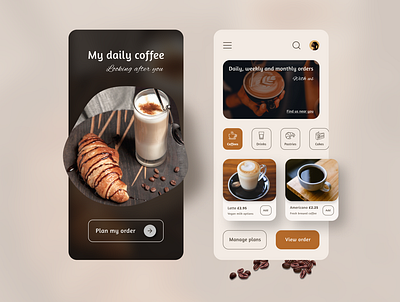 Daily Coffee app autumn beans cake coffee coffee shop colors design ecommerce inspiration minimal mobile order pastries shopping app ui uidesign ux uxdesign
