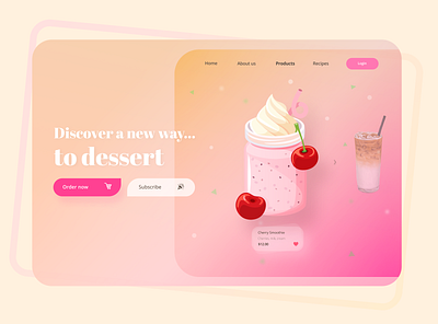 Desserts landing page app color cta design drink eat ecommerce ecommerce design food glassmorphism inspiration landingpage minimal mobile pink smoothie ui uidesign ux uxdesign