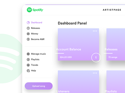 Spotify Artistpage / Dashboard clean dashboard design gradients minimal simple spotify ui user experience user interface ux web