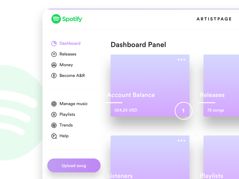 Spotify Artistpage / Dashboard gradients user experience user interface ux ui simple minimal clean web spotify design dashboard