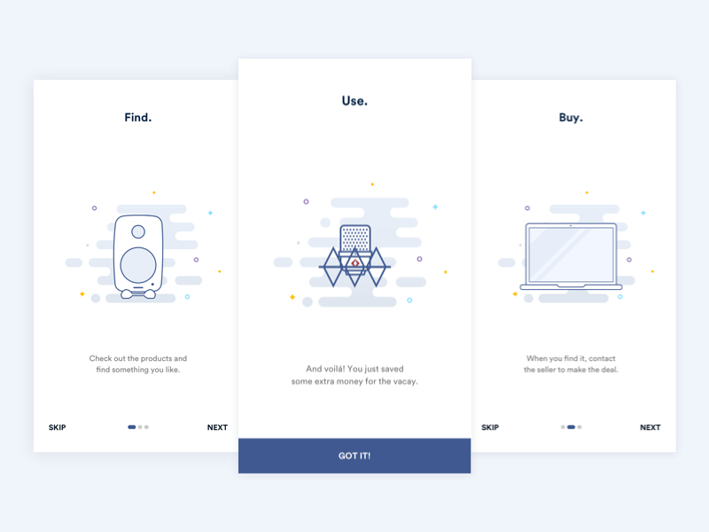 Onboarding Screens ux ui minimalistic clean simple illustration minimal flat ios app onboarding