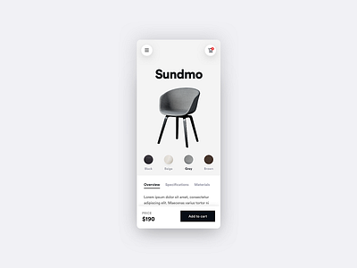 Furni - Product Page - E-commerce App - Part 3 color palette design design app e commerce e commerce app flat ios minimal modern product product page search shadow shop simple ui user experience user interface ux white