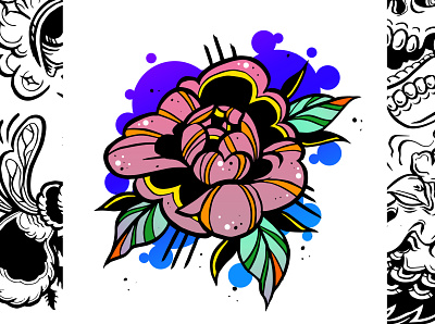 flower adobe colordrawing colorillustration digitalart digitaldrawing drawing flower illustration illustration digital illustrator neon colors neotraditional photoshop rosedrawing tattoo tattoodesign tattoostyle traditional