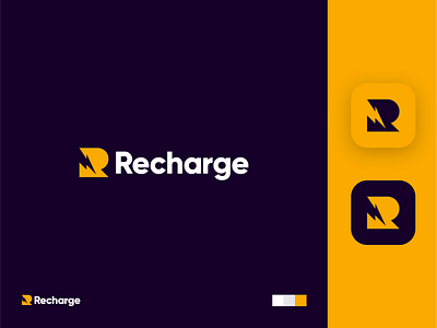 Recharge app bolt branding charge icon identity logo power recharge