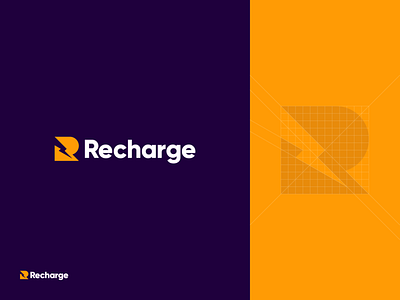 Recharge V2.0 app battery bolt branding fast grid icon identity lightning logo power recharge