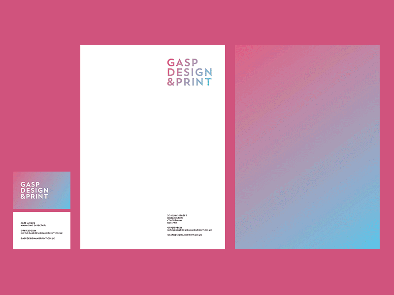 Gasp - Design & Print branding business cards gradients identity letterhead logo mark stationery