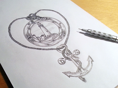 Nautical Sketch anchor drawing illustration lighthouse nautical rope sketch stationery wedding