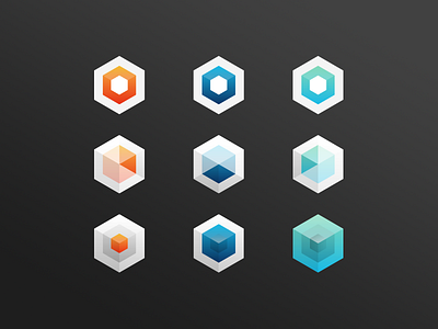 6 Sided 6 geometric gradient hexagons icons