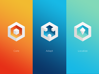 Core Adapt Localise branding core cubes ecommerce hexagon icons identity moltin
