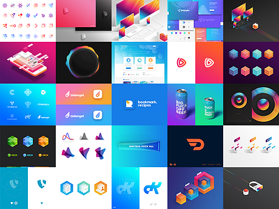 2017 brand branding bright colourful damian kidd gradient identity isometric logo logo designer