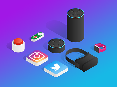 Channels api colourful devices. channels ecommerce gradient isometric marketing moltin product web