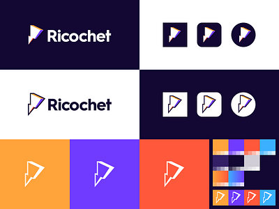 Ricochet bolt branding gradient icon identity logo product ricochet