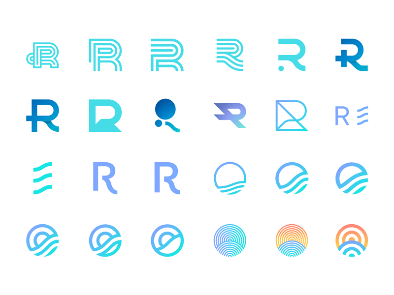 Resort Site Logo Concepts clean travel resort website booking waves gradient vacation holiday poolside sunset r rp logo identity monogram