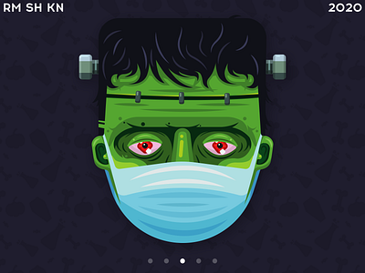Frankenstein in medical mask cartoon character character design green halloween 2020 illustration man mask medical app monster protection safety stayhome sticker design surgeon trickortreat undead vector