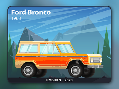 Ford Bronco illustration 4x4 art automobile car card colorful design flat ford illustration mountains offroad speed style tire ui vector vehicle wheels yellow