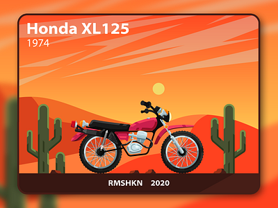 Honda XL125 Motorcycle illustration background cactus card colorful desert design details flat illustration moto motorcycle nature sand south style sunrise tires ui vector vehicle
