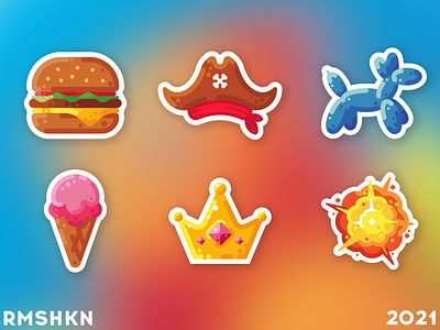 Stickers illustrations for Watch the birdie application app art balloon dog bang bundle card cartoon colorful crown design flat hamburger ice cream icon illustrations kids pirate hat set style vector