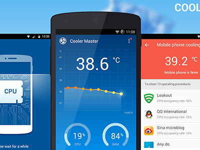 Cooler Master app ui cooler googlematerial，blue theme infographic scan