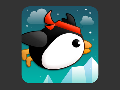 Flappy Penpen blue green clouds fly ice logo penguins stars start icon