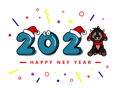 2021 2021 bull design firework flat illustration new year