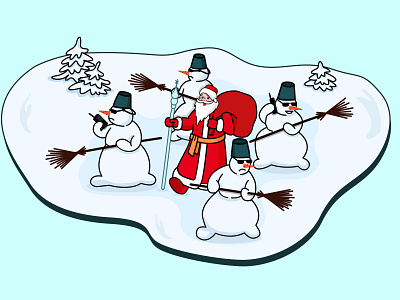 Дед Мороз с охраной 2021 christmas trees covid flat illustration new year radio santa santa claus santaclaus security snow snowman дед мороз охрана санта снеговик