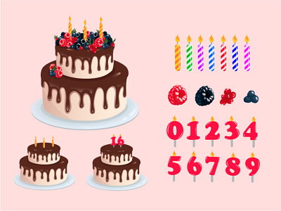 Birthday cake 2022 2023 cream design flat illustration