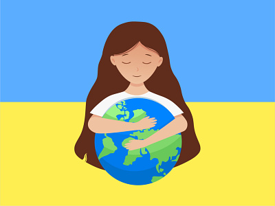 Ukrainian girl hugs planet earth. 2022 2023 design flat global graphic design illustration vector