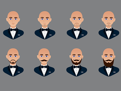 Set avatar of a bald man in a business suit with a bow tie. 2022 2023 avatar design flat graphic design icons illustration logo vector