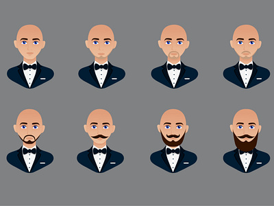 Set avatar of a bald man in a business suit with a bow tie.