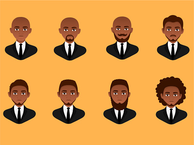 Set of african american men business avatars 2022 2023 beard design flat graphic design head icon illustration set vector