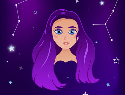 Beautiful portrait of a girl with purple hair avatar space. 2022 2023 cartoon design flat graphic design illustration vector