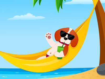 The beagle lies in a hammock and waves its paw hello 2022 2023 design flat graphic design illustration relax vector