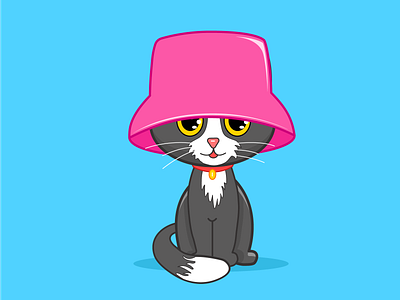 Gray cat in pink Panama like Kalush. 2022 2023 art design flat graphic design illustration vector