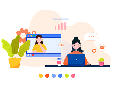 Flat vector illustration of online conference. Feedback. Meeting 2022 2023 design flat graphic design illustration vector zoom call