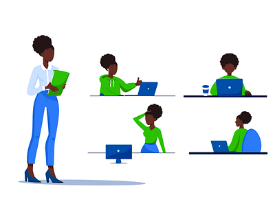 Flat vector illustration of an afro girl in the office. internet