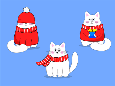 Set of cute new year cats. Vector illustration of cats santa claus snowman