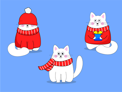 Set of cute new year cats. Vector illustration of cats