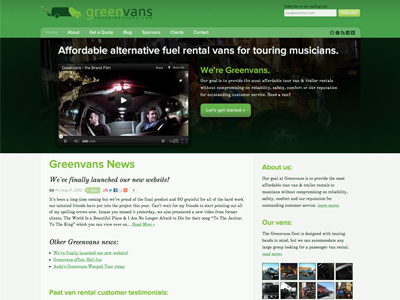 Greenvans homepage bio diesel bio fuel biodiesel biofuel fluid green green energy green vans greenvans kit mobile responsive responsive web design rwd type typekit web web design