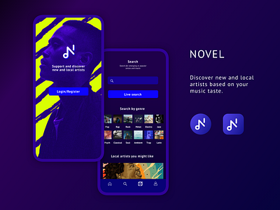 Novel design icons indie logodesign music app nightlife ui ux