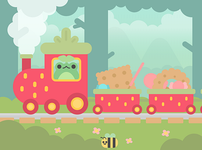 Snack Train cute design flat frog frog art graphic design illustration illustrator minimal vector wholesome