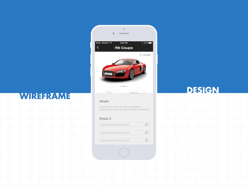 Debut for Gravity - Case Study - Audi after effects animation app app design car case study design ios iphone motion wireframe