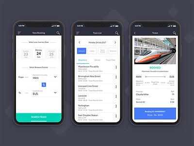 Ticket Booking App android animation app apple ios iphone iphone x ticket booking train ui ux