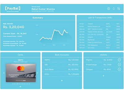 PayBal Finance Dashboard blue card dashboard finanace graph icons ui ux white