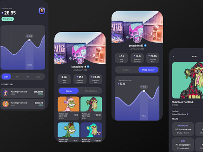 NFT Portfolio app app design branding crypto design illustration mobile nft portfolio ui uiux ux